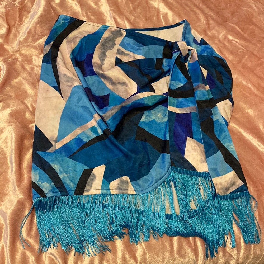 Blue fringe skirt